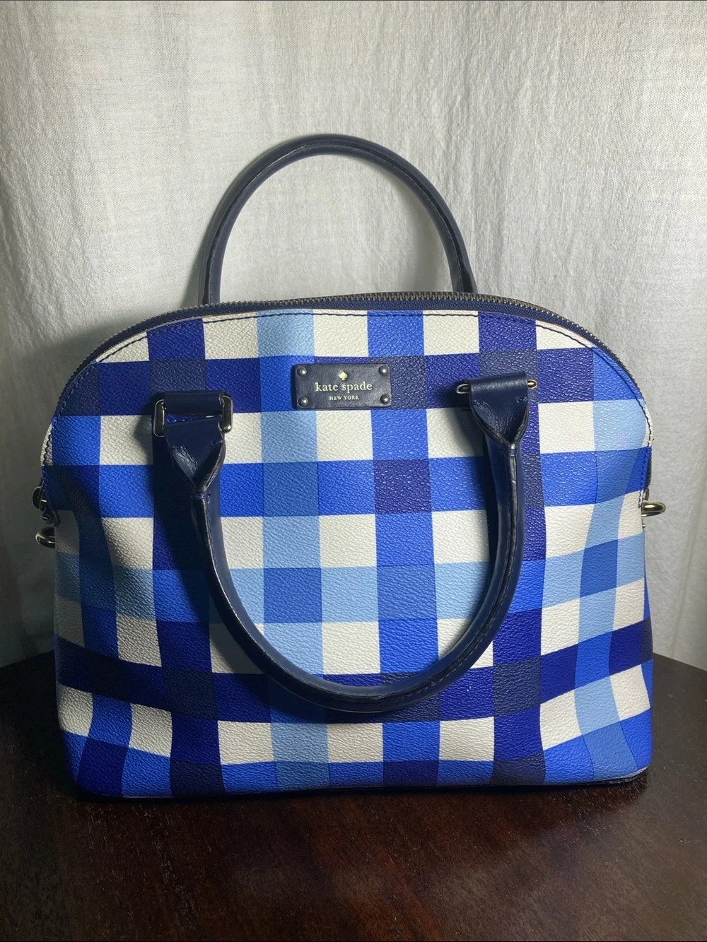 kate spade Blue and White Gingham Dome Satchel